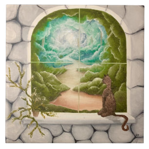 Azulejo De Cerâmica Gatinha numa Janela