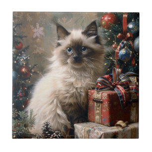 Azulejo De Cerâmica Gatinho Balinês, Gatinho, Natal, Retrato