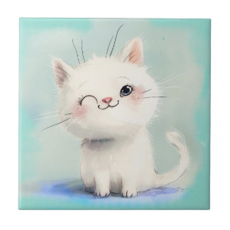 Azulejo De Cerâmica Gatinho Branco Bonito