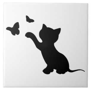 AZULEJO DE CERÂMICA GATINHO BRINCANDO COM BORBOLETAS