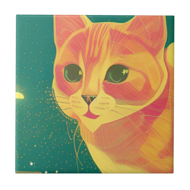 Azulejo De Cerâmica Gatinho de arte da perspectiva da ilustração Ginge (Frente)