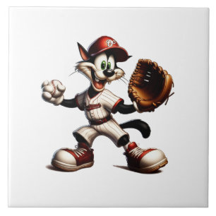 Azulejo De Cerâmica Gatinho De Beisebol Enrola Para Cima