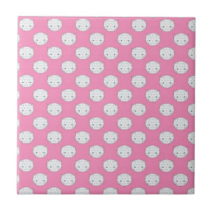 Azulejo De Cerâmica Gatinho de Bolinhas Rosa e Branco Padrão de Rosto 