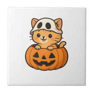 Azulejo De Cerâmica Gatinho de Halloween dentro de uma abóbora Camiset
