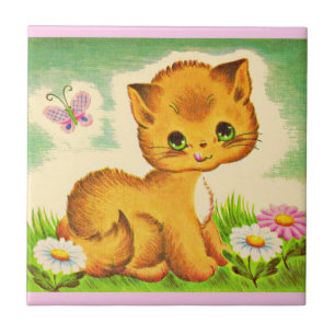 Azulejo De Cerâmica gatinho de olhos verdes adorável