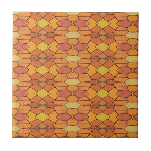 Azulejo De Cerâmica Gatinho design amarelo alaranjado, geométrico (Frente)