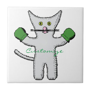 Azulejo De Cerâmica Gatinho do encaixotamento com mitenes Thunder_Cove