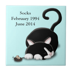 Azulejo De Cerâmica Gatinho dos desenhos animados com rato do