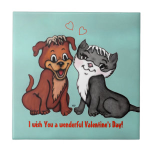 Azulejo De Cerâmica Gatinho e pãozinho, Feliz Dia dos Namorados!