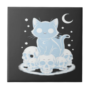 Azulejo De Cerâmica Gatinho fofo de Halloween Gato Estética Gótica Ess