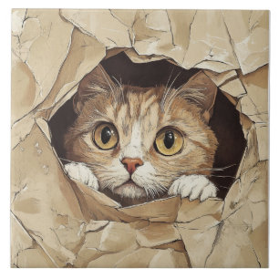 Azulejo De Cerâmica Gatinho Fofo e Brincalhão