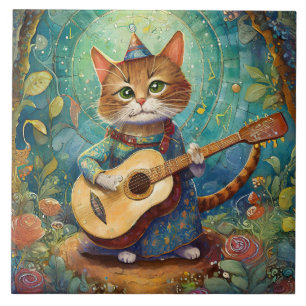 Azulejo De Cerâmica Gatinho Kat tocando violão