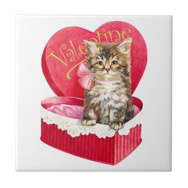 Azulejo De Cerâmica Gatinho na caixa de doces (Frente)