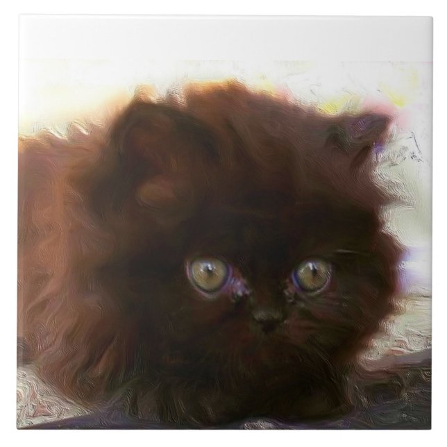 Azulejo De Cerâmica Gatinho persa preto (Frente)