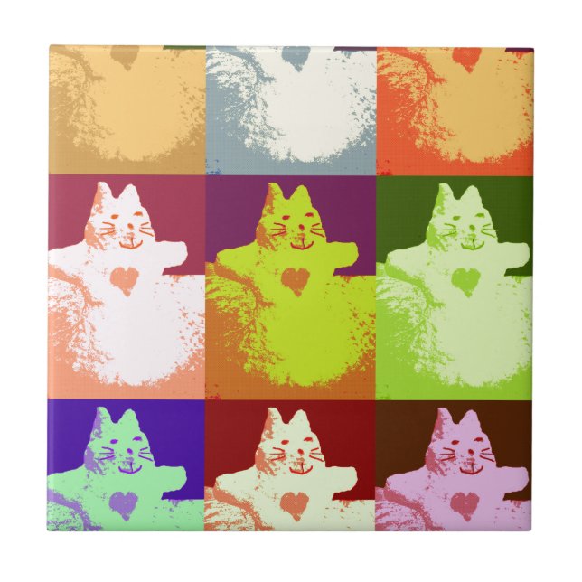 Azulejo De Cerâmica Gatinho pop Art Snow (Frente)