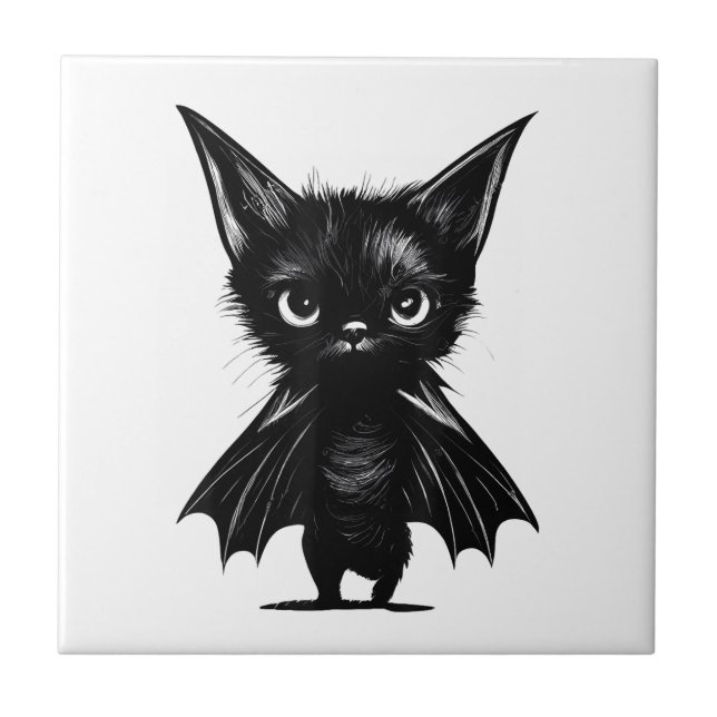 Azulejo De Cerâmica Gatinho Preto, Grumpy, Do Dia Das Bruxas (Frente)