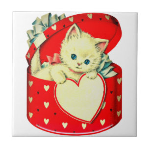 Azulejo De Cerâmica Gatinho Retroativo De Gato De Gato De Coração De