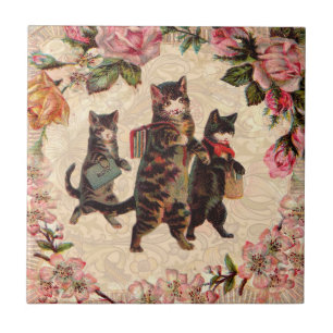 Azulejo De Cerâmica Gatinhos Antiquados Bonito de Cat Vintage