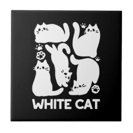 Azulejo De Cerâmica Gatinhos Brancos Silhuettes - Design de Felinos Co