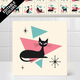 Azulejo De Cerâmica Gato Adormecido Retro Atômico dos Anos 50 Cores Ed