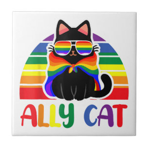 Azulejo De Cerâmica Gato Aliado LGBT Seja Gentil Arco-Íris Gay Engraça