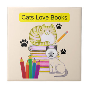 Azulejo De Cerâmica Gato Ama Livros