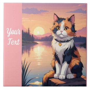 Azulejo De Cerâmica Gato Calico junto ao Lago