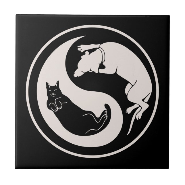 Azulejo De Cerâmica Gato-Cão Yin-Yang (Frente)