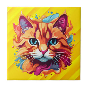 Azulejo De Cerâmica Gato Colorido Bonito Face-87002