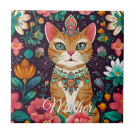 Azulejo De Cerâmica Gato Coroado Joalheria