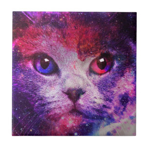 Azulejo De Cerâmica Gato da Galáxia Roxa