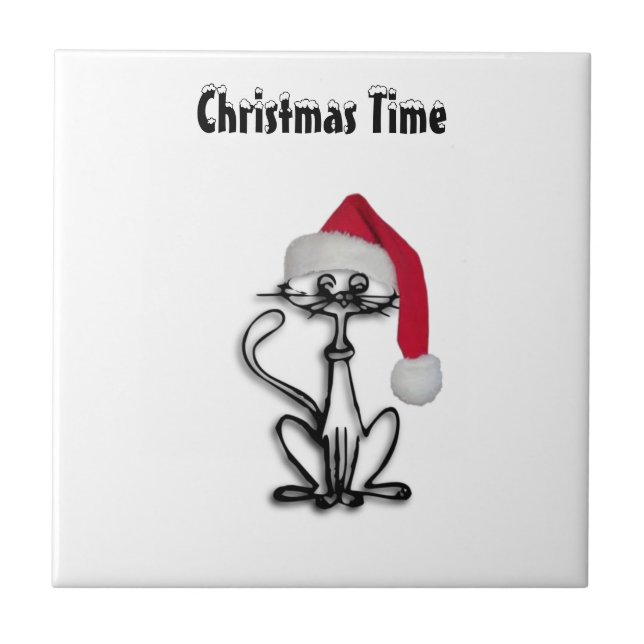 Azulejo De Cerâmica Gato da Hora de Natal (Frente)