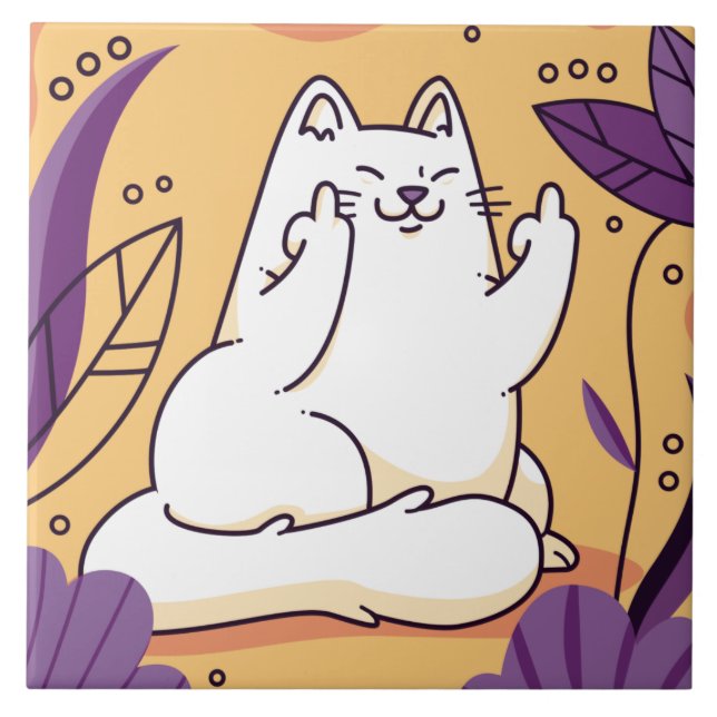 Azulejo De Cerâmica Gato dando o dedo (Frente)