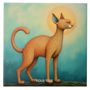 Azulejo De Cerâmica Gato de Abstrato de Laranja Fantasy
