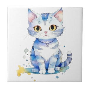 Azulejo De Cerâmica Gato de aquarela (gatinho) design