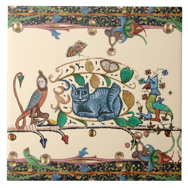 AZULEJO DE CERÂMICA  GATO DE CAÇADOR MÉDIO-ESTRANHO, AVE, FALCÃO (Frente)