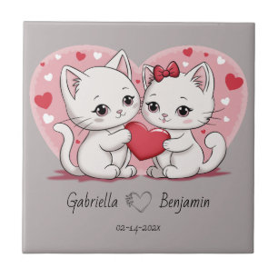 Azulejo De Cerâmica Gato de Cartoon Bonito abre dia de Namorados