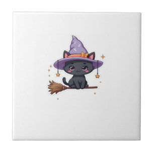 Azulejo De Cerâmica Gato de Chapéu de Bruxa Amigável Kawaii Pastel Fo