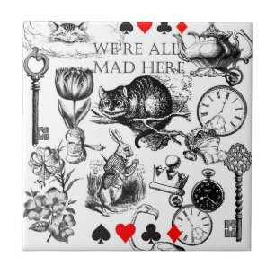 Azulejo De Cerâmica Gato de Cheshire clássico alice no país das maravi