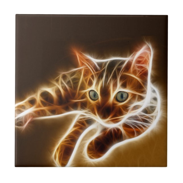 Azulejo De Cerâmica Gato de Fractalius Bengal (Frente)