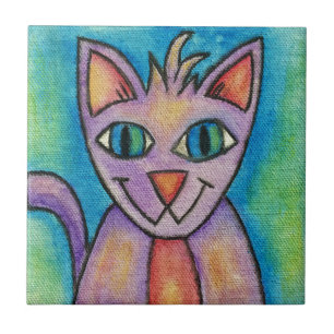 Azulejo De Cerâmica Gato de Gatinho Púrpura Rosa