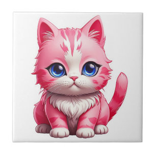 Azulejo De Cerâmica Gato de Gatinho Rosa Gelado