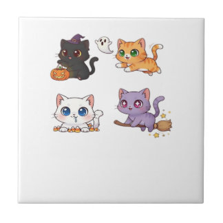 Azulejo De Cerâmica Gato de Halloween Gato Espantoso e Elegante Inspir