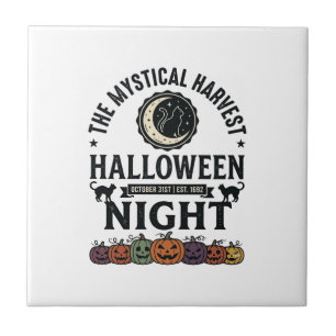 Azulejo De Cerâmica Gato de Halloween Gatos Pretos Abóboras Vintage En
