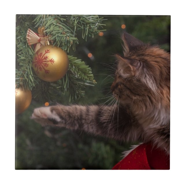 Azulejo De Cerâmica Gato de Natal (Frente)