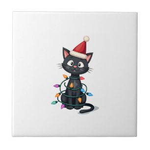 Azulejo De Cerâmica Gato de Natal Esmoquin gato preto natal luzes gati