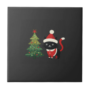 Azulejo De Cerâmica Gato de Natal Papai Noel Árvore Vetor