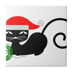 Azulejo De Cerâmica gato de papais noeis do xmas