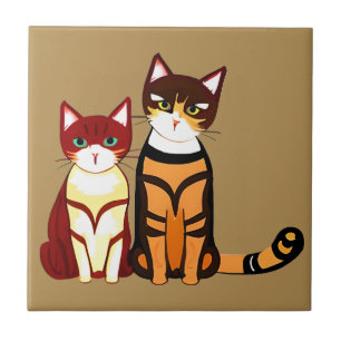 Azulejo De Cerâmica Gato e Gengibre com risca de Tigre