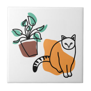 Azulejo De Cerâmica Gato e planta